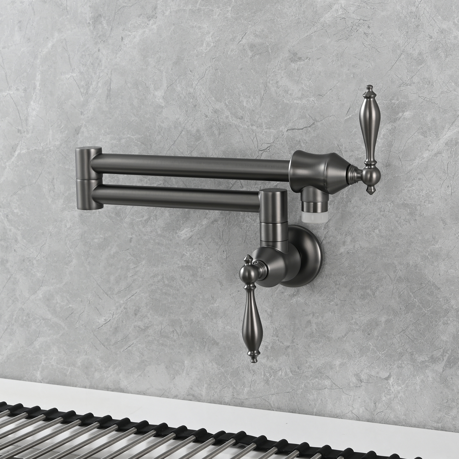 Tecmolog Pot Filler Faucet Brass Commercial Wall Mount Kitchen Sink Faucet Folding Stretchable with Single Hole Two Handles