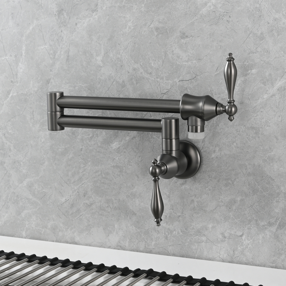 Tecmolog Pot Filler Faucet Brass Commercial Wall Mount Kitchen Sink Faucet Folding Stretchable with Single Hole Two Handles