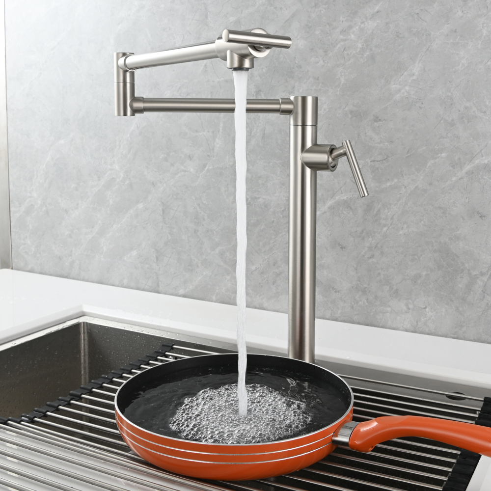 Tecmolog Deck Mount Fold Faucet Brass Hot and Cold Sink Tap with Two Handle Switch