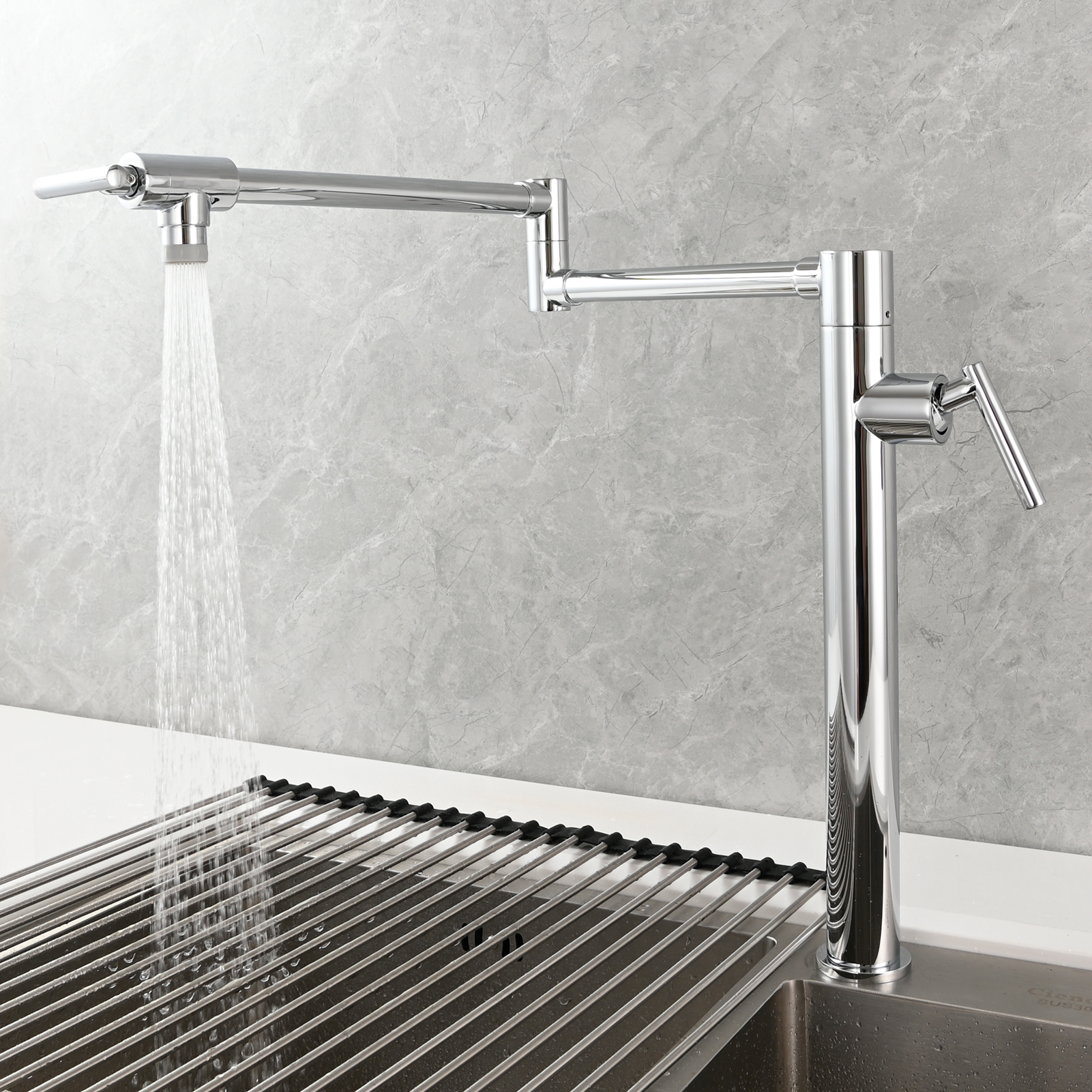 Tecmolog Deck Mount Fold Faucet Brass Hot and Cold Sink Tap with Two Handle Switch