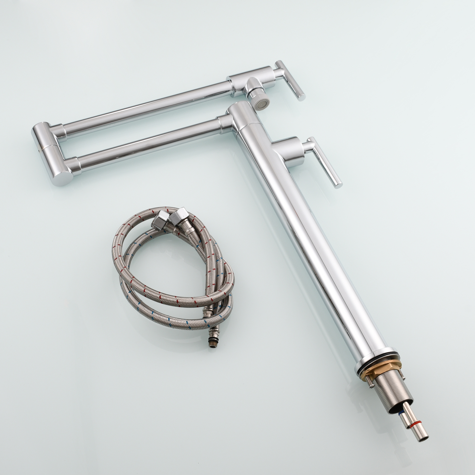Tecmolog Deck Mount Fold Faucet Brass Hot and Cold Sink Tap with Two Handle Switch