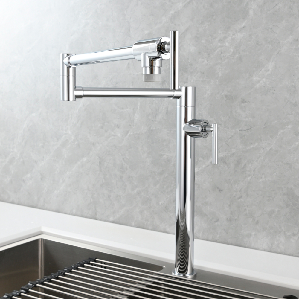 Tecmolog Deck Mount Fold Faucet Brass Hot and Cold Sink Tap with Two Handle Switch