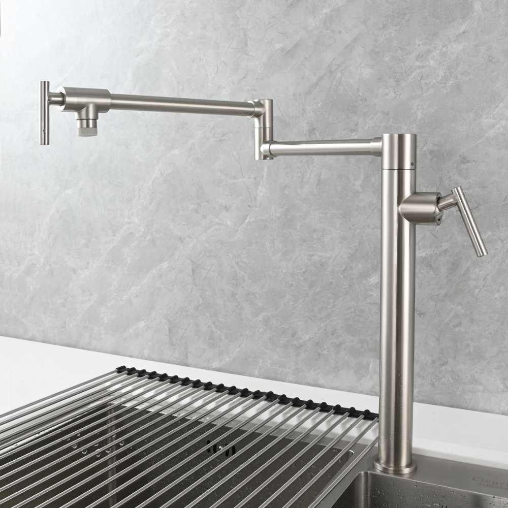 Tecmolog Deck Mount Fold Faucet Brass Hot and Cold Sink Tap with Two Handle Switch