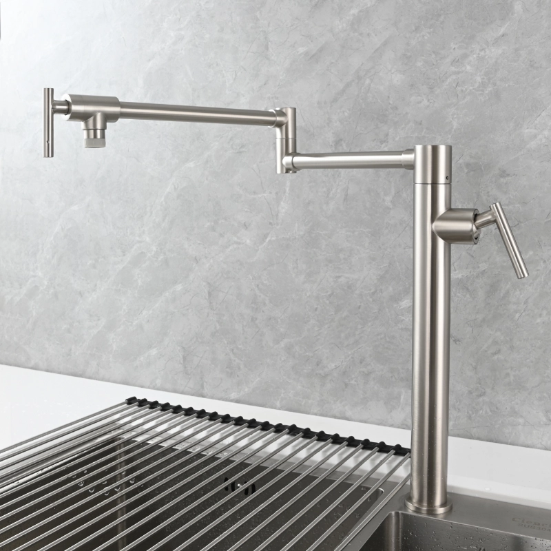 Tecmolog Deck Mount Fold Faucet Brass Hot and Cold Sink Tap with Two Handle Switch