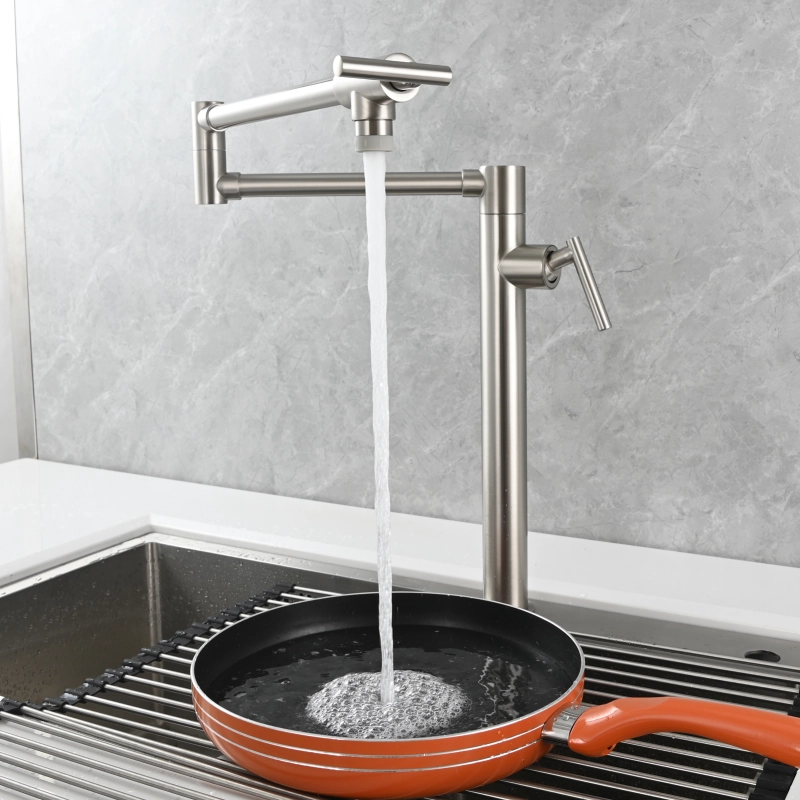 Tecmolog Deck Mount Fold Faucet Brass Hot and Cold Sink Tap with Two Handle Switch
