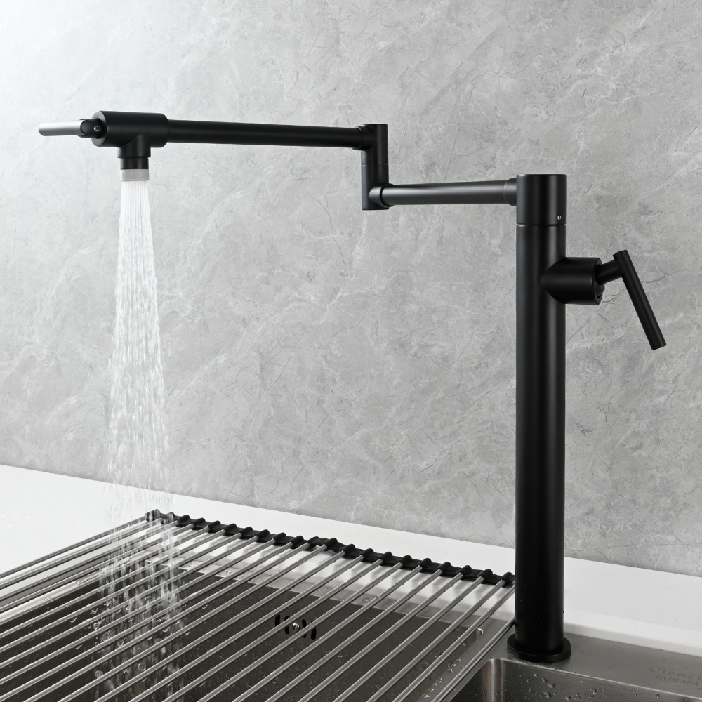 Tecmolog Deck Mount Fold Faucet Brass Hot and Cold Sink Tap with Two Handle Switch