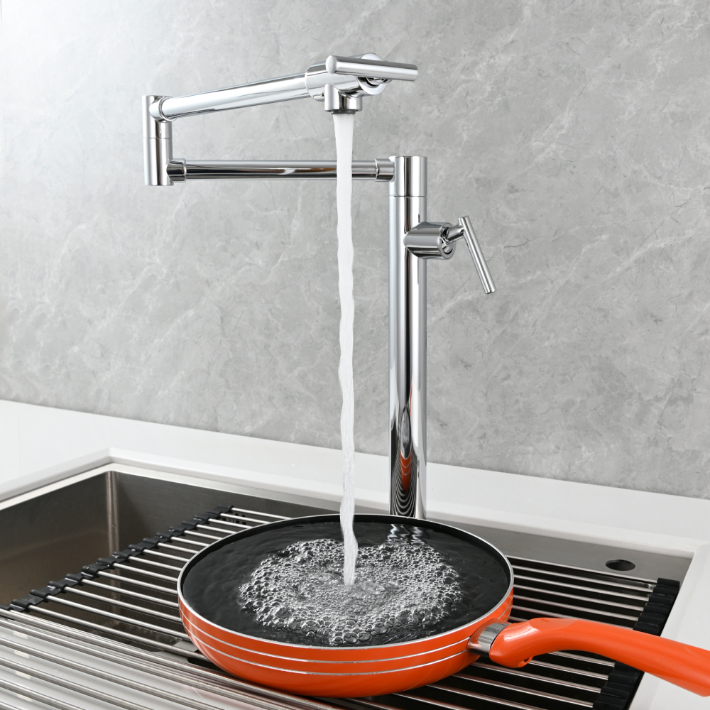 Tecmolog Deck Mount Fold Faucet Brass Hot and Cold Sink Tap with Two Handle Switch