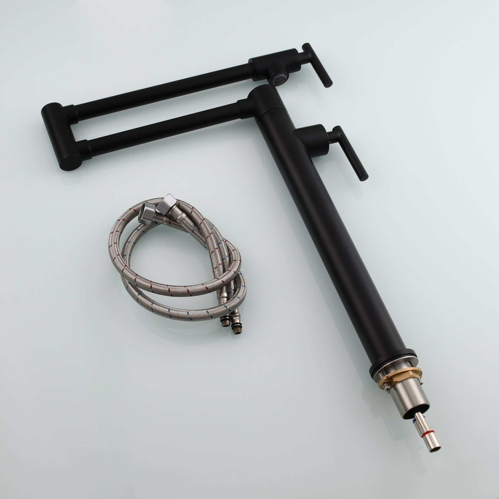 Tecmolog Deck Mount Fold Faucet Brass Hot and Cold Sink Tap with Two Handle Switch