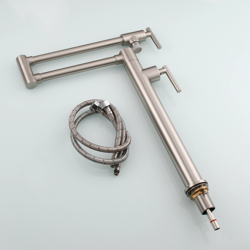 Tecmolog Deck Mount Fold Faucet Brass Hot and Cold Sink Tap with Two Handle Switch