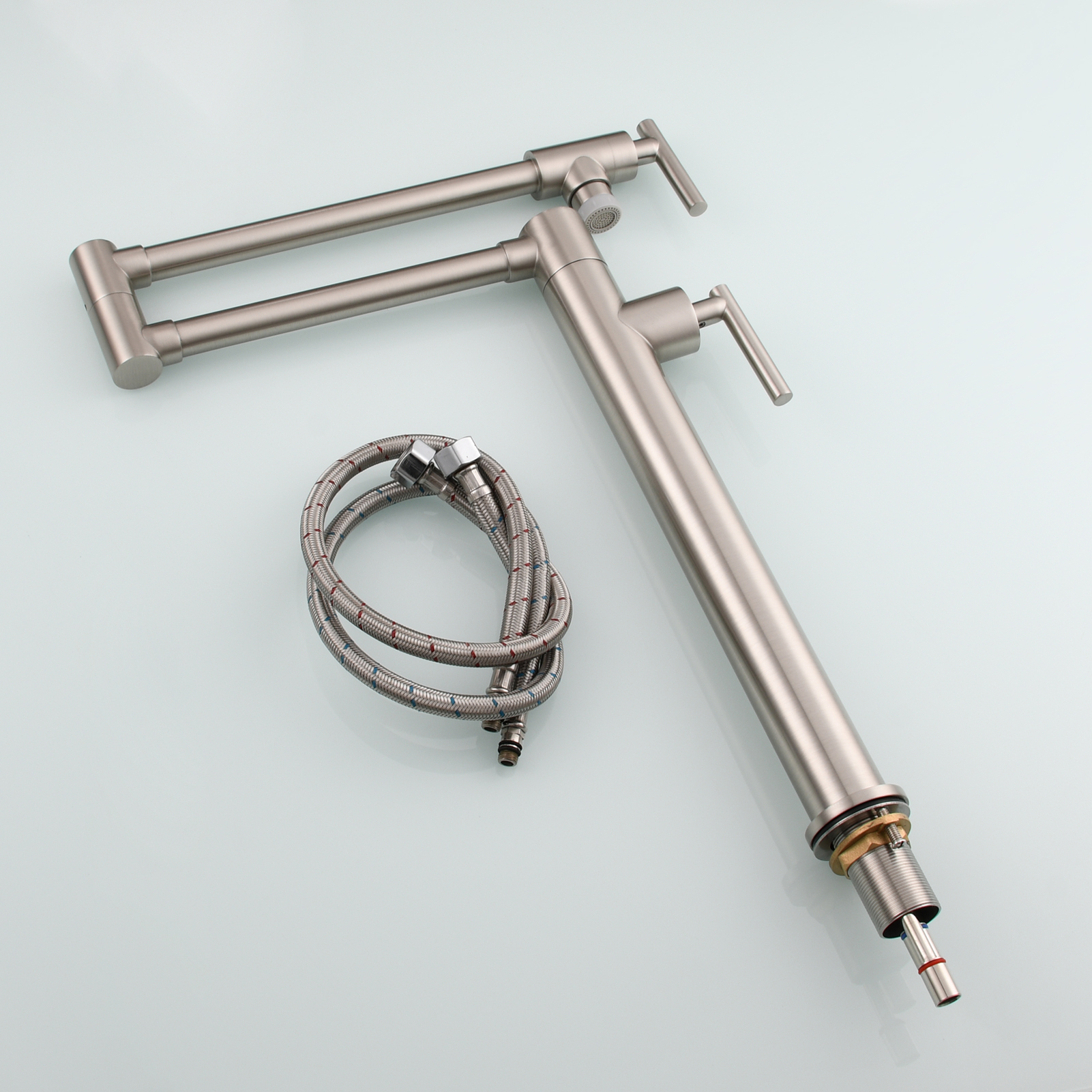 Tecmolog Deck Mount Fold Faucet Brass Hot and Cold Sink Tap with Two Handle Switch
