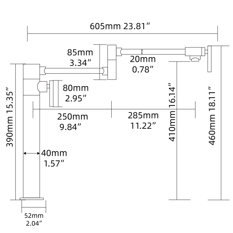 Tecmolog Deck Mount Fold Faucet Brass Hot and Cold Sink Tap with Two Handle Switch