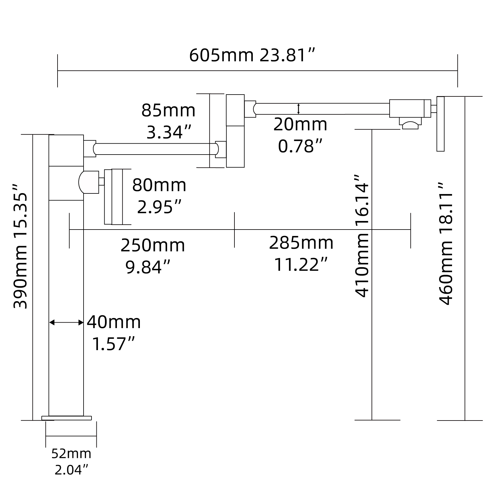Tecmolog Deck Mount Fold Faucet Brass Hot and Cold Sink Tap with Two Handle Switch
