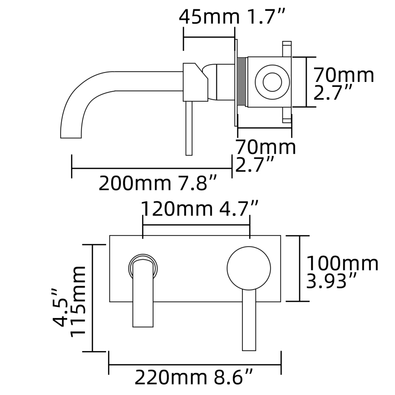 Tecmolog Wall Mount and Black Vessel Bathroom Faucet, 360°Swivel Brass Basin Mixer Tap and Rough in Valve Included BB6083C