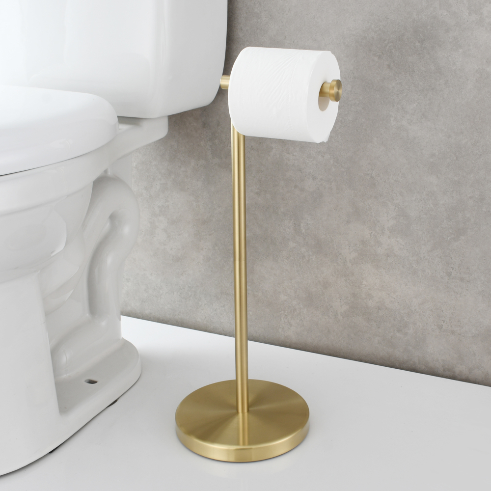 Tecmolog Stainless Steel Free Standing Paper Towel Holder,Black Bathroom Roll Holder with Non-Slip Mat,SBH265B