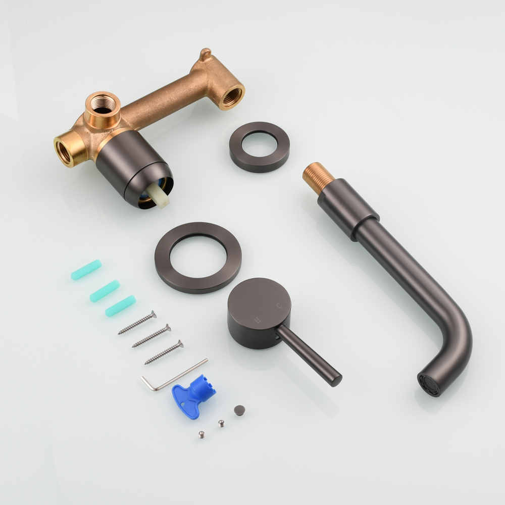 Tecmolog Brass Black Basin Faucet Single Handle Wall Mounted Bathroom Mixer Basin Taps Washroom Sink Faucet for Bathroom Vanity, Bowl Sink BB6083A