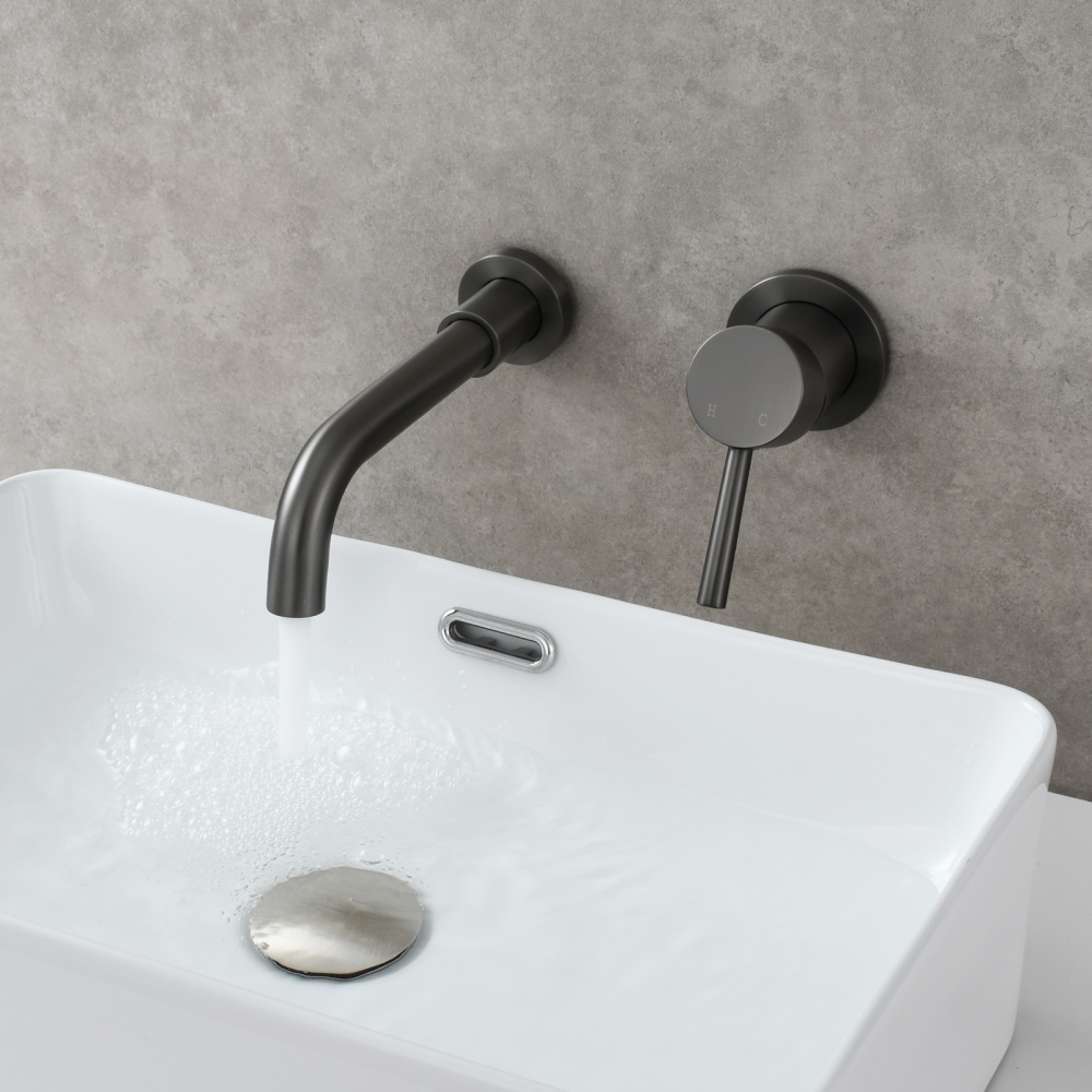 Tecmolog Brass Black Basin Faucet Single Handle Wall Mounted Bathroom Mixer Basin Taps Washroom Sink Faucet for Bathroom Vanity, Bowl Sink BB6083A