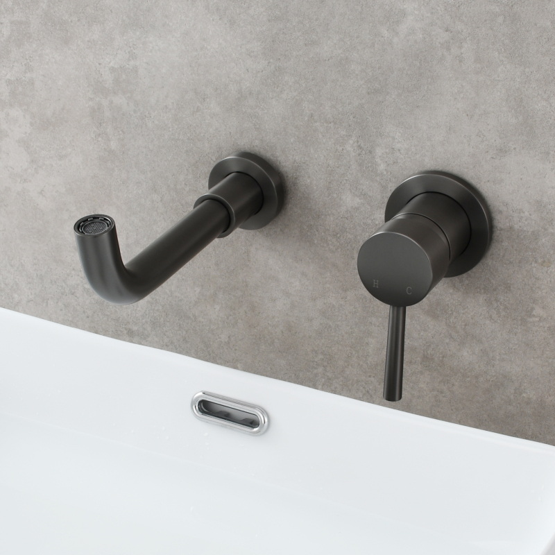 Tecmolog Brass Black Basin Faucet Single Handle Wall Mounted Bathroom Mixer Basin Taps Washroom Sink Faucet for Bathroom Vanity, Bowl Sink BB6083A