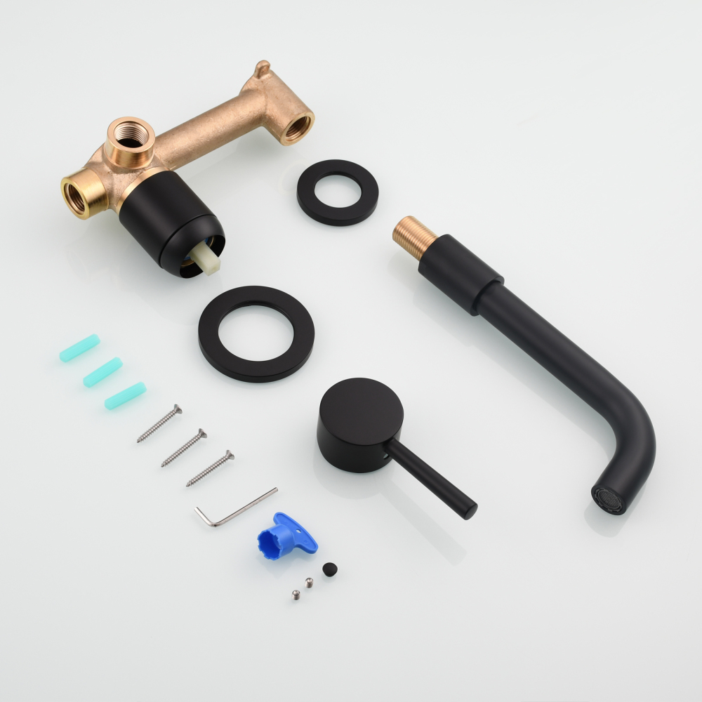 Tecmolog Brass Black Basin Faucet Single Handle Wall Mounted Bathroom Mixer Basin Taps Washroom Sink Faucet for Bathroom Vanity, Bowl Sink BB6083A