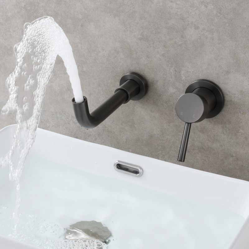 Tecmolog Brass Black Basin Faucet Single Handle Wall Mounted Bathroom Mixer Basin Taps Washroom Sink Faucet for Bathroom Vanity, Bowl Sink BB6083A