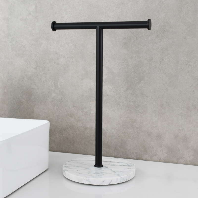 Tecmolog 304 Stainless Steel Black Towel Rack,Free Standing Marble Base Paper Towel Holder,SBH253B