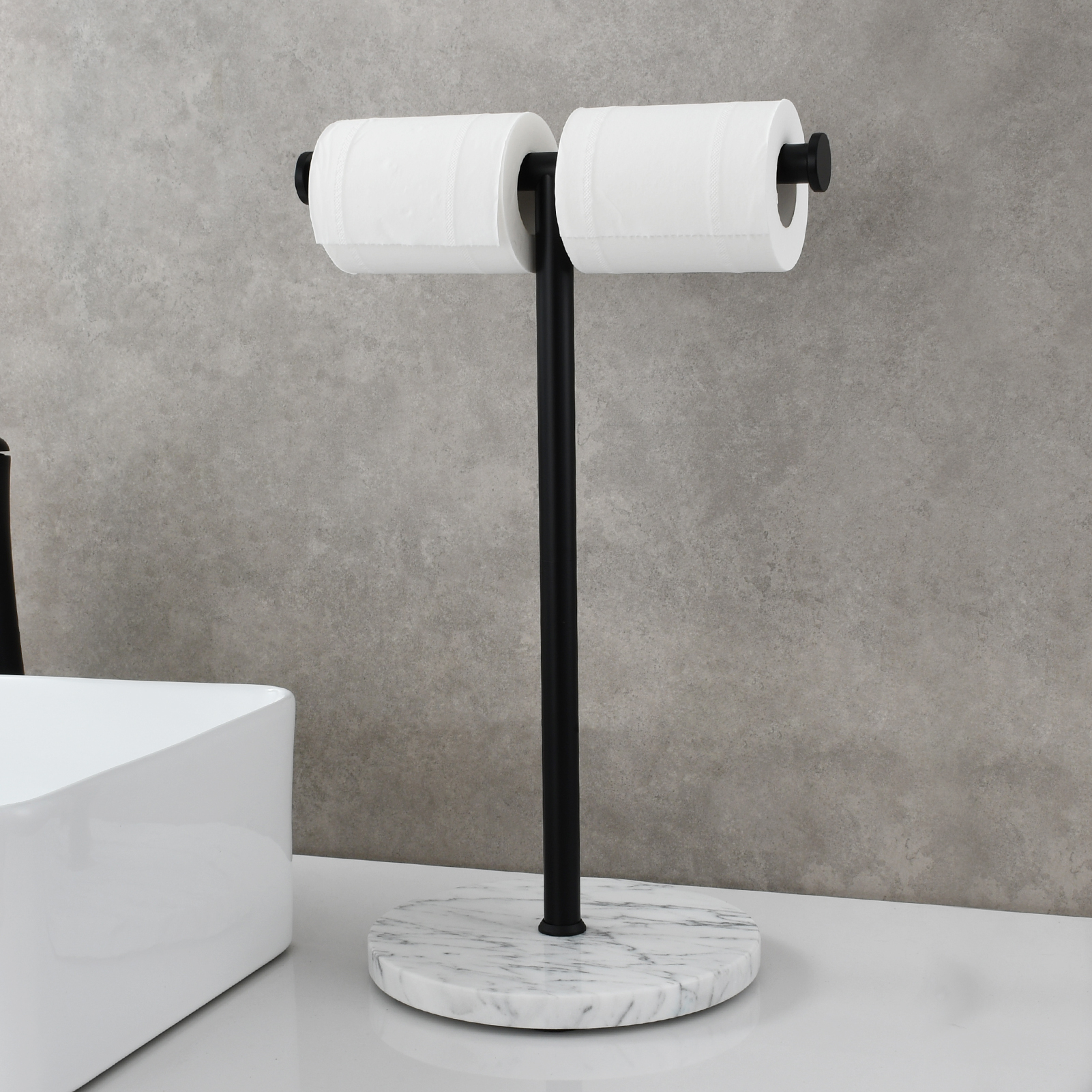 Tecmolog 304 Stainless Steel Black Towel Rack,Free Standing Marble Base Paper Towel Holder,SBH253B