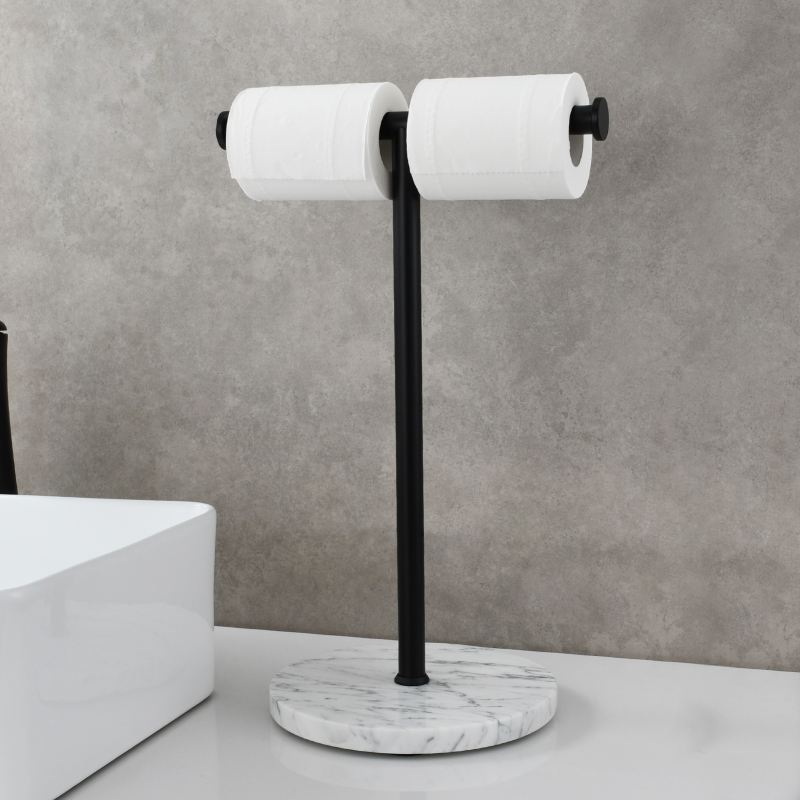 Tecmolog 304 Stainless Steel Black Towel Rack,Free Standing Marble Base Paper Towel Holder,SBH253B