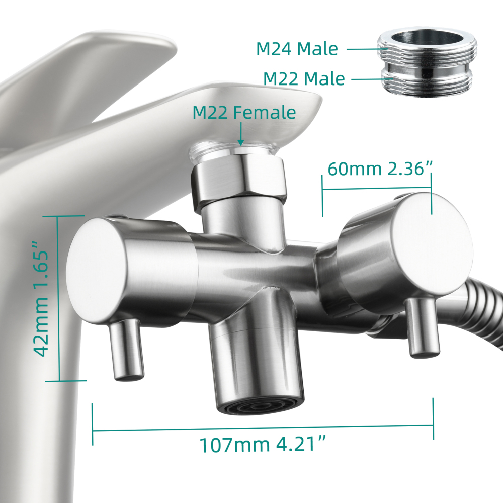 Tecmolog Brass Faucet Diverter Valve Shut Off Sink Faucet to Hose Adapter for Bathroom Faucet