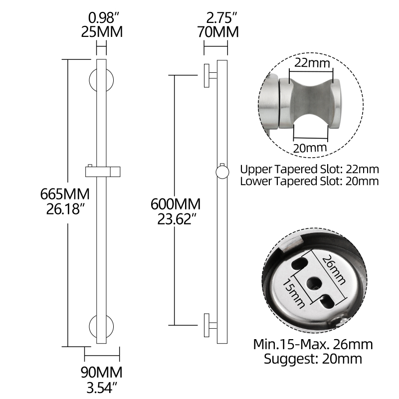 Tecmolog Stainless Steel Shower Slide Bar,with Adjustable Shower Head Holder,SBH260