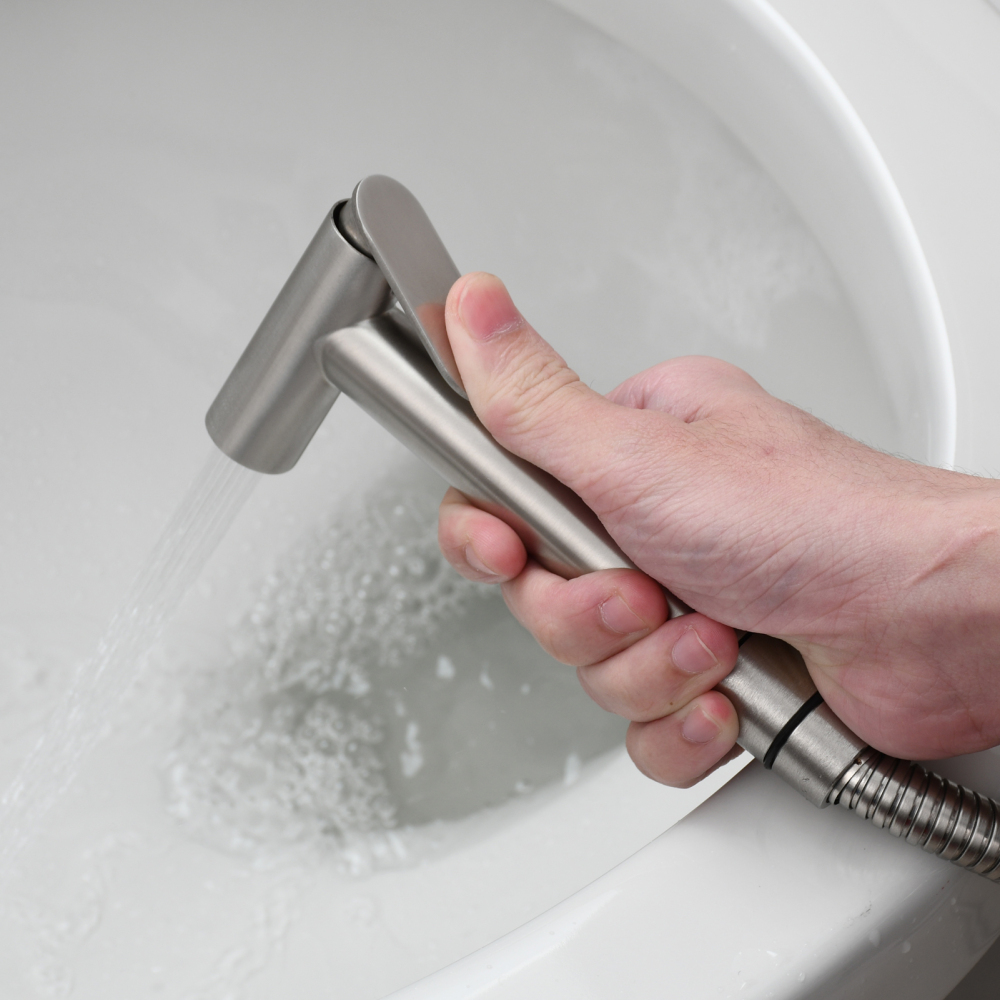 Tecmolog Stainless Steel Non Long Press Bidet Sprayer,Bathroom Pressurized Water Set with Holder and T-valve,WS038F