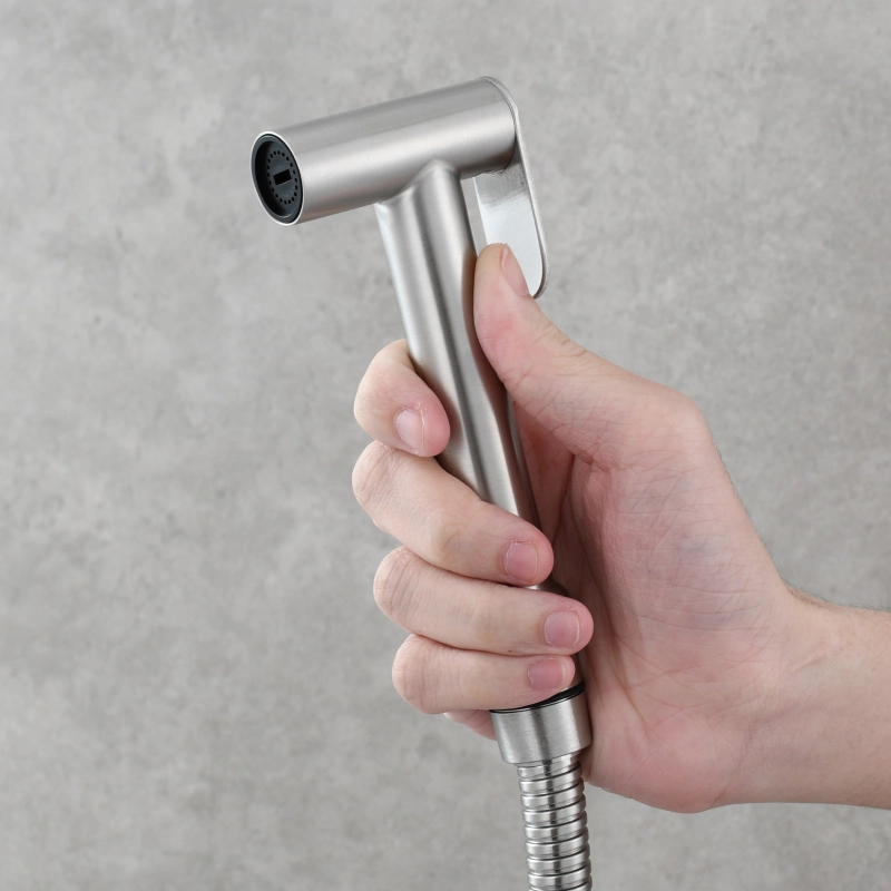 Tecmolog Stainless Steel Non Long Press Bidet Sprayer,Bathroom Pressurized Water Set with Holder and T-valve,WS038F