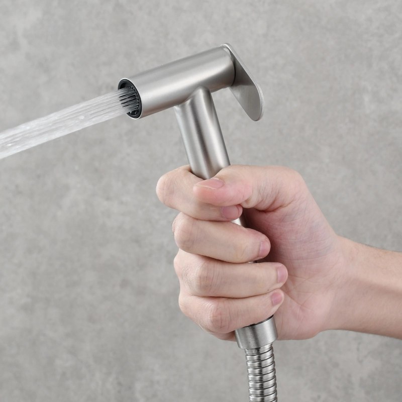 Tecmolog Stainless Steel Non Long Press Bidet Sprayer,Bathroom Pressurized Water Set with Holder and T-valve,WS038F