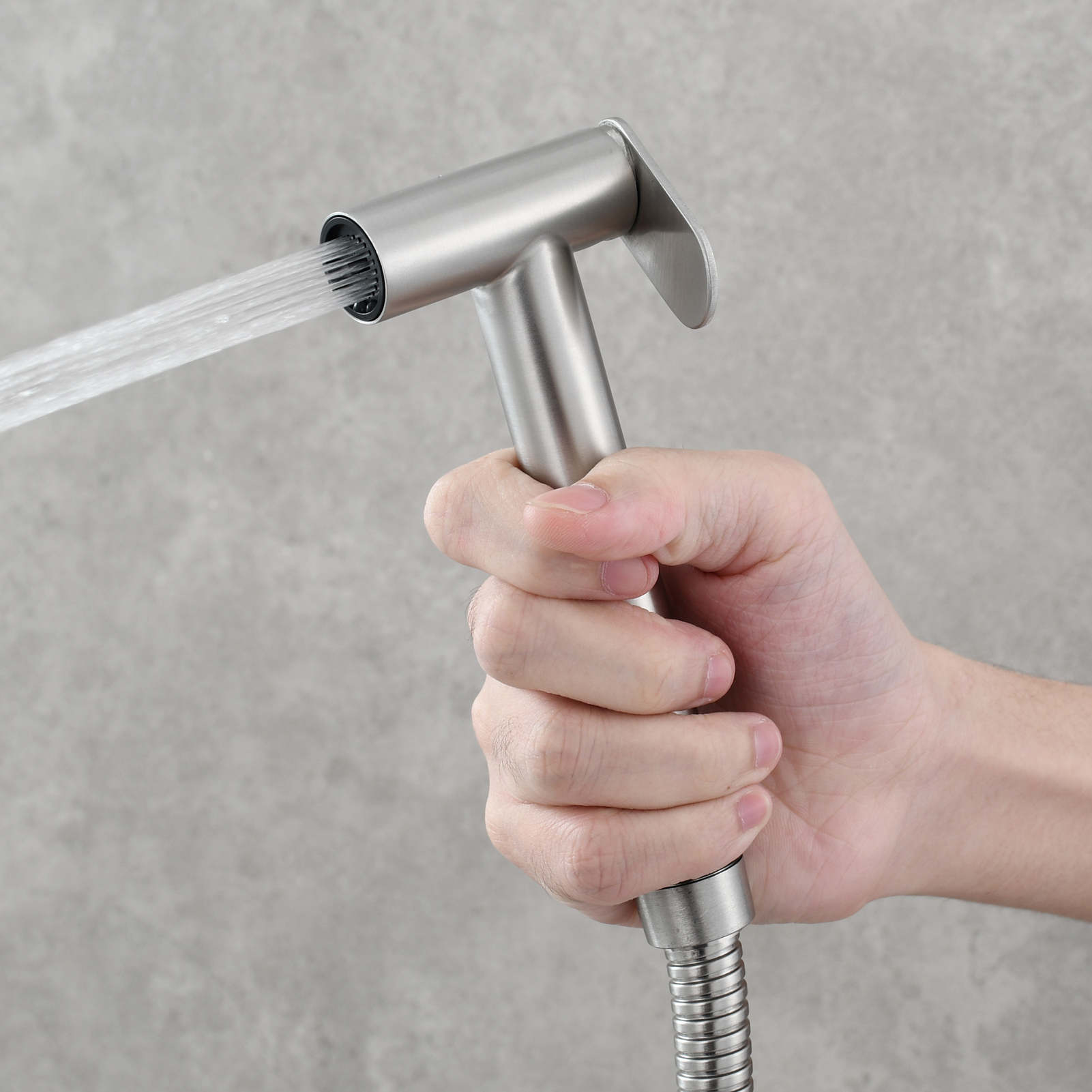 Tecmolog Stainless Steel Non Long Press Bidet Sprayer,Bathroom Pressurized Water Set with Holder and T-valve,WS038F