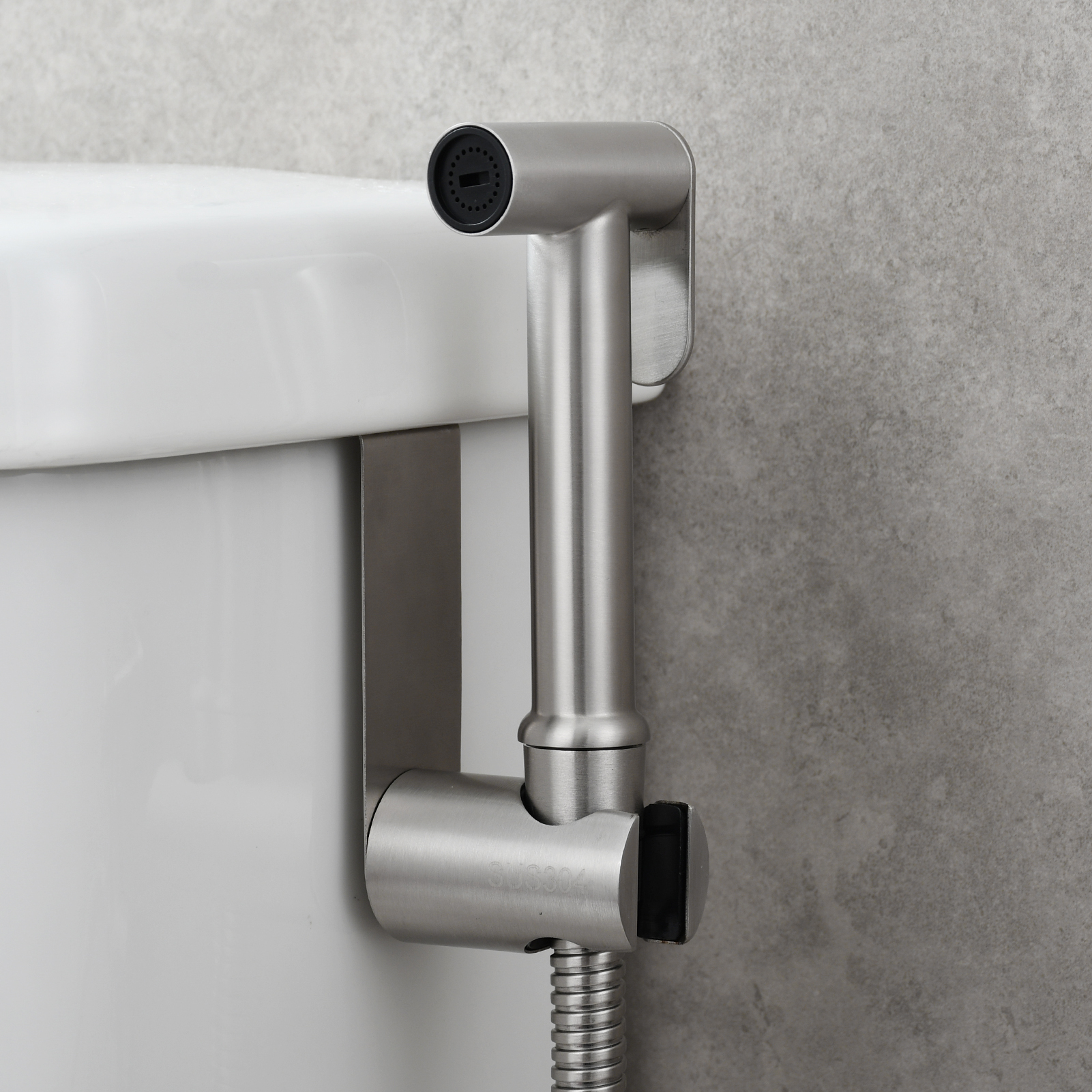 Tecmolog Stainless Steel Non Long Press Bidet Sprayer,Bathroom Pressurized Water Set with Holder and T-valve,WS038F