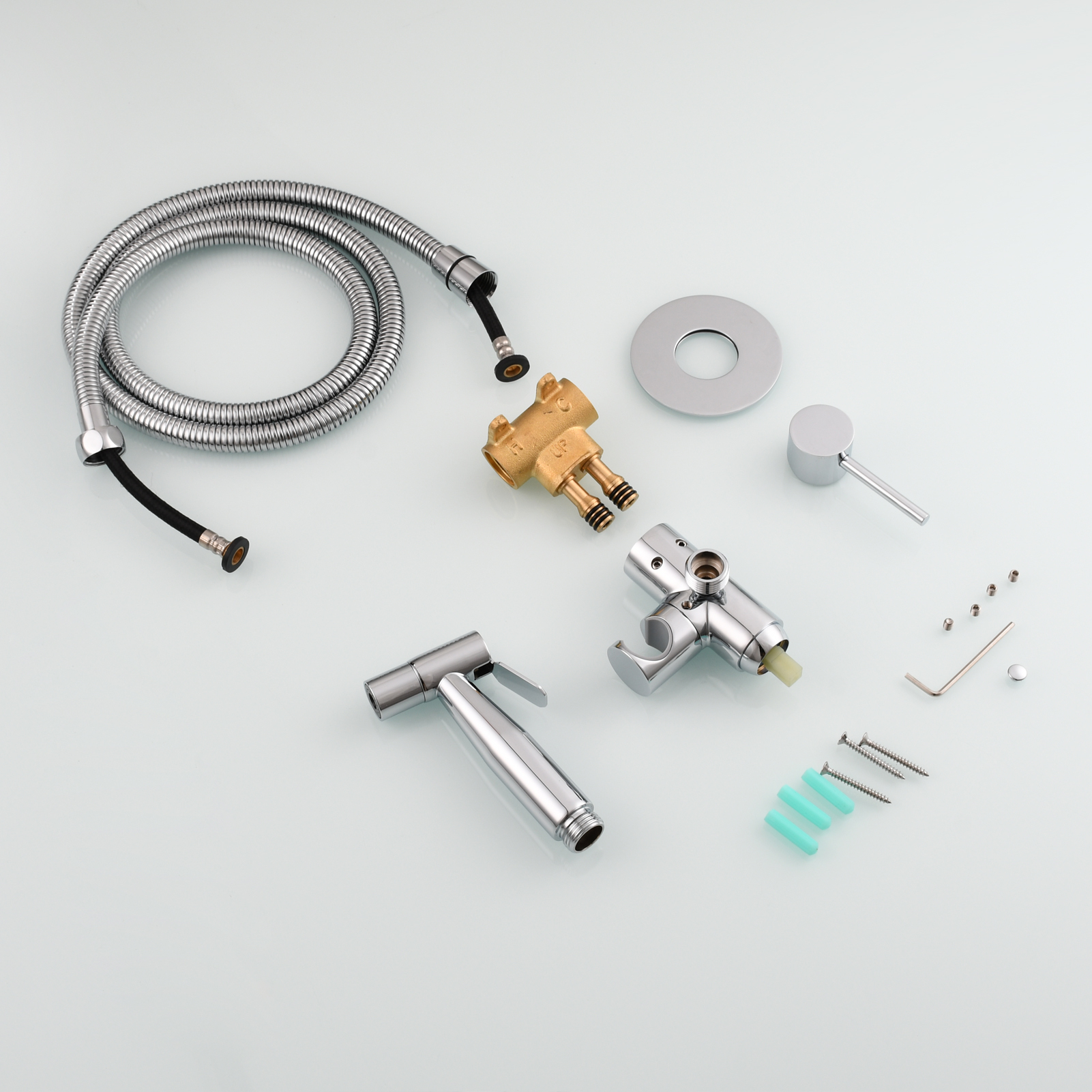 Tecmolog Bidet Sprayer Set with Hose and Holder for Toilet,Wall Mounted Press Mode Shattaf Pet Bathing