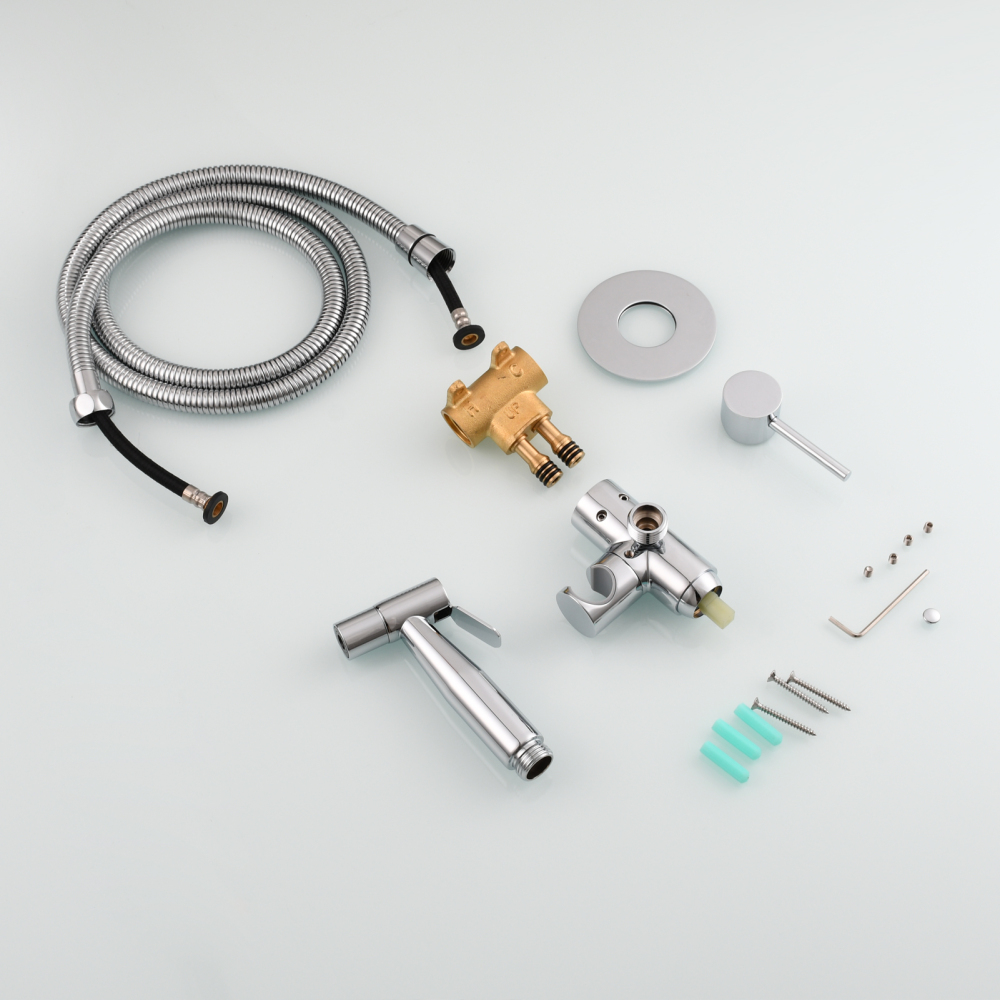 Tecmolog Bidet Sprayer Set with Hose and Holder for Toilet,Wall Mounted Press Mode Shattaf Pet Bathing