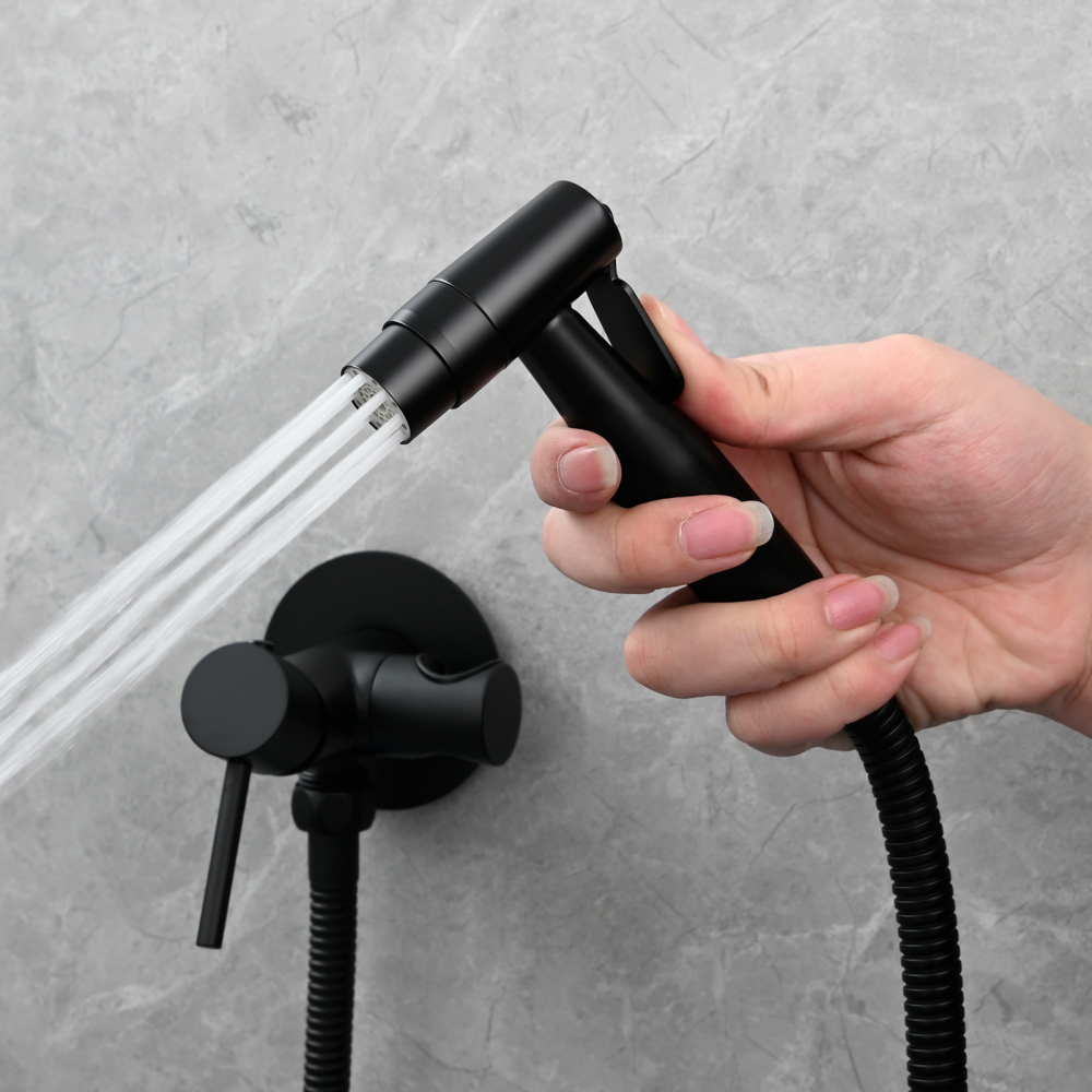 Tecmolog Bidet Sprayer Set with Hose and Holder for Toilet,Wall Mounted Press Mode Shattaf Pet Bathing