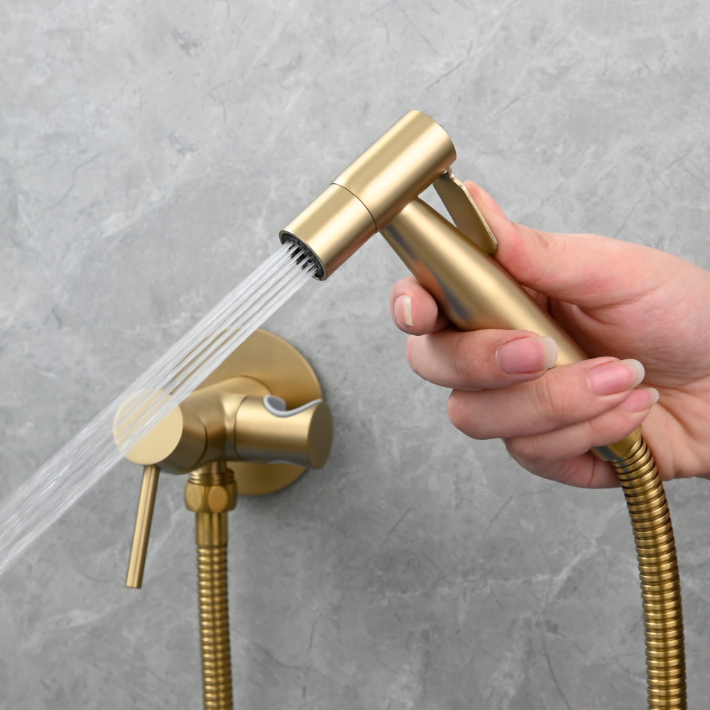 Tecmolog Bidet Sprayer Set with Hose and Holder for Toilet,Wall Mounted Press Mode Shattaf Pet Bathing
