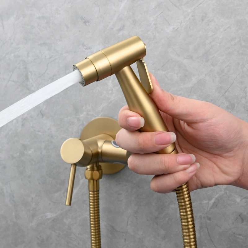 Tecmolog Bidet Sprayer Set with Hose and Holder for Toilet,Wall Mounted Press Mode Shattaf Pet Bathing