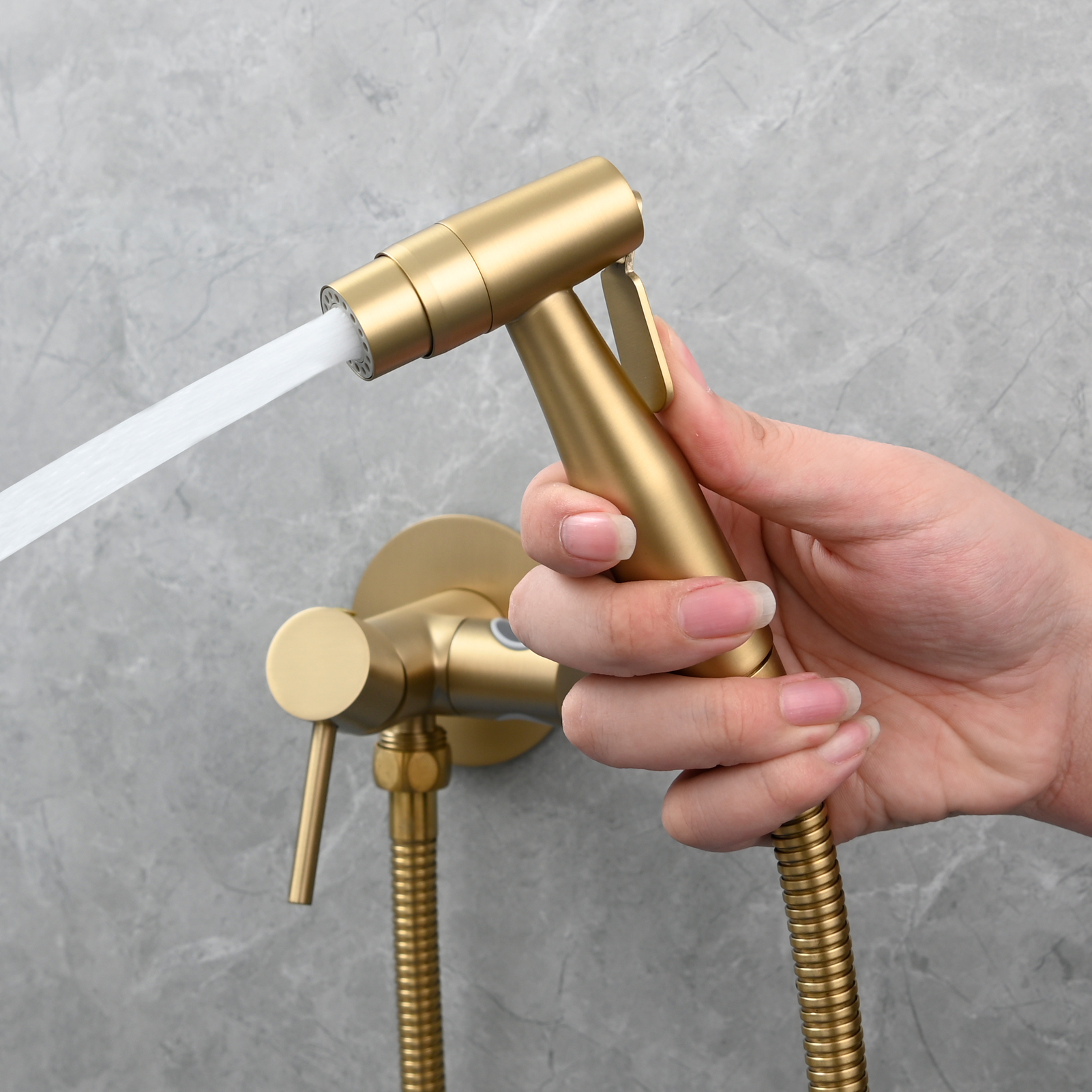 Tecmolog Bidet Sprayer Set with Hose and Holder for Toilet,Wall Mounted Press Mode Shattaf Pet Bathing