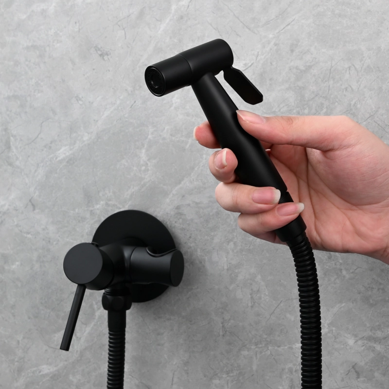 Tecmolog Bidet Sprayer Set with Hose and Holder for Toilet,Wall Mounted Press Mode Shattaf Pet Bathing