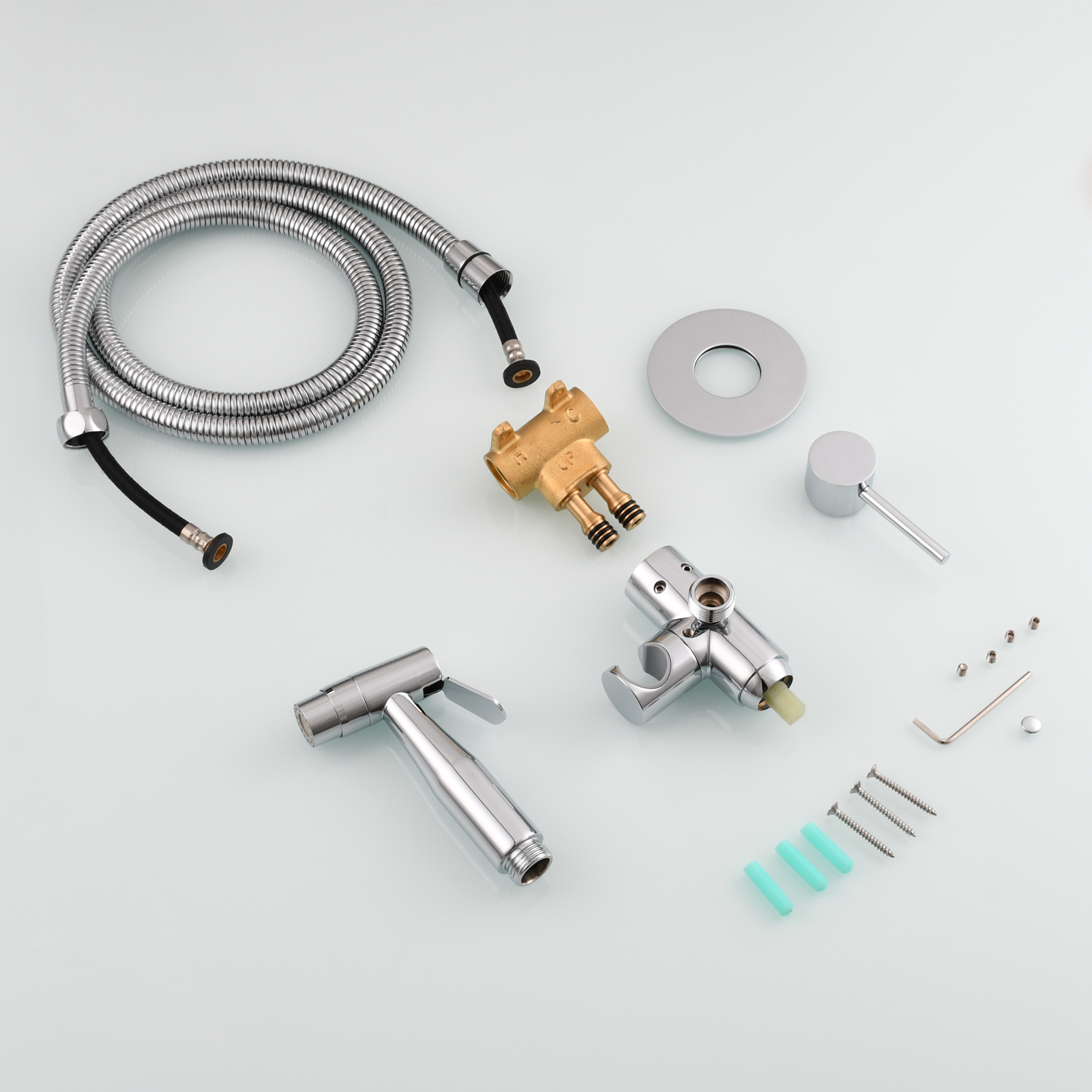 Tecmolog Bidet Sprayer Set with Hose and Holder for Toilet,Wall Mounted Press Mode Shattaf Pet Bathing