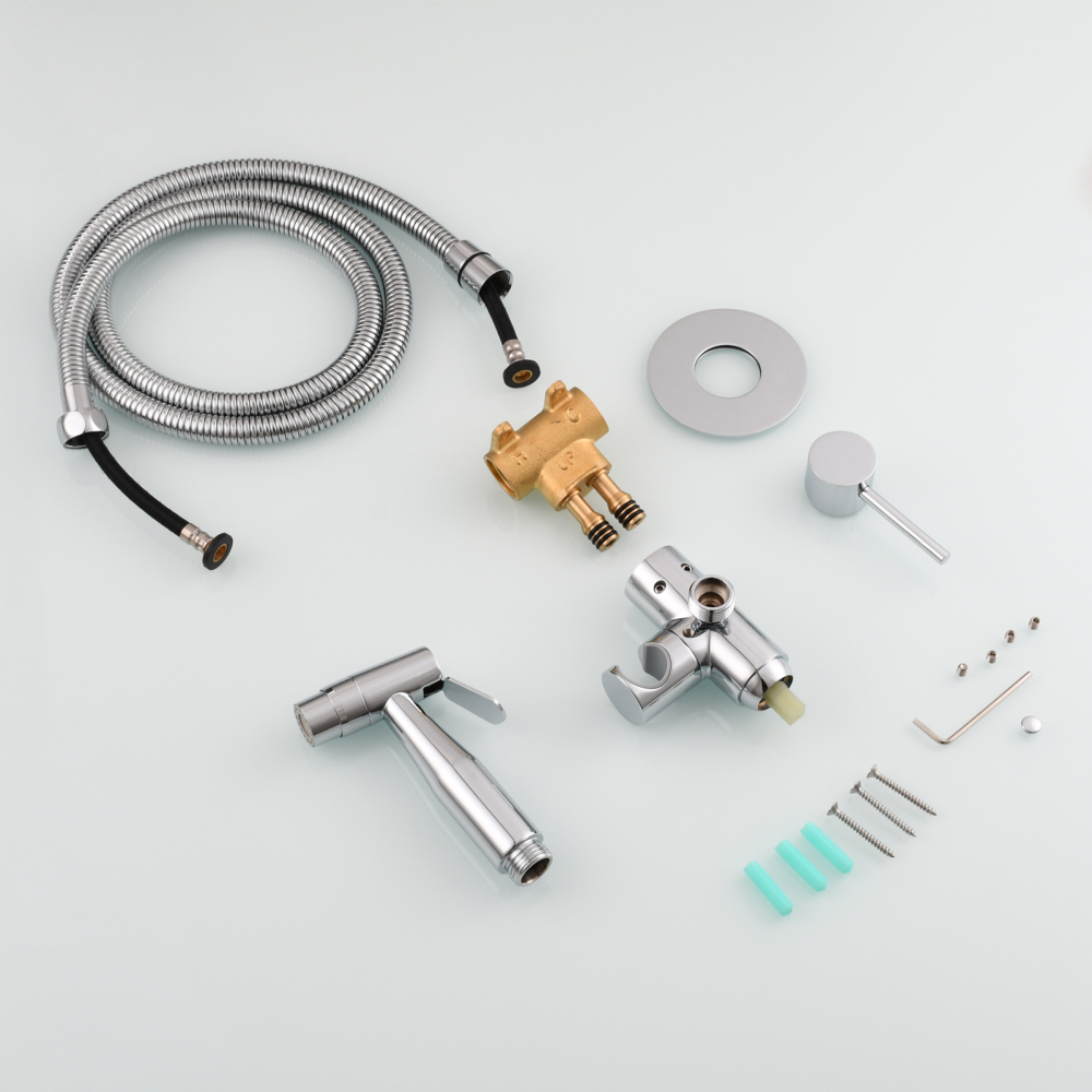 Tecmolog Bidet Sprayer Set with Hose and Holder for Toilet,Wall Mounted Press Mode Shattaf Pet Bathing