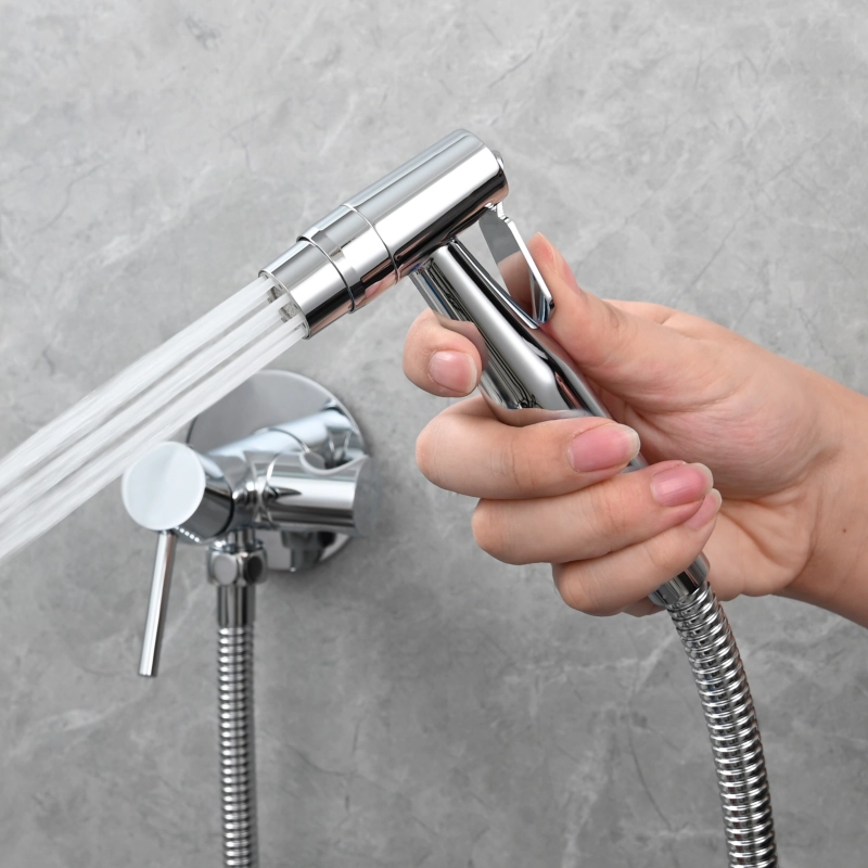 Tecmolog Bidet Sprayer Set with Hose and Holder for Toilet,Wall Mounted Press Mode Shattaf Pet Bathing