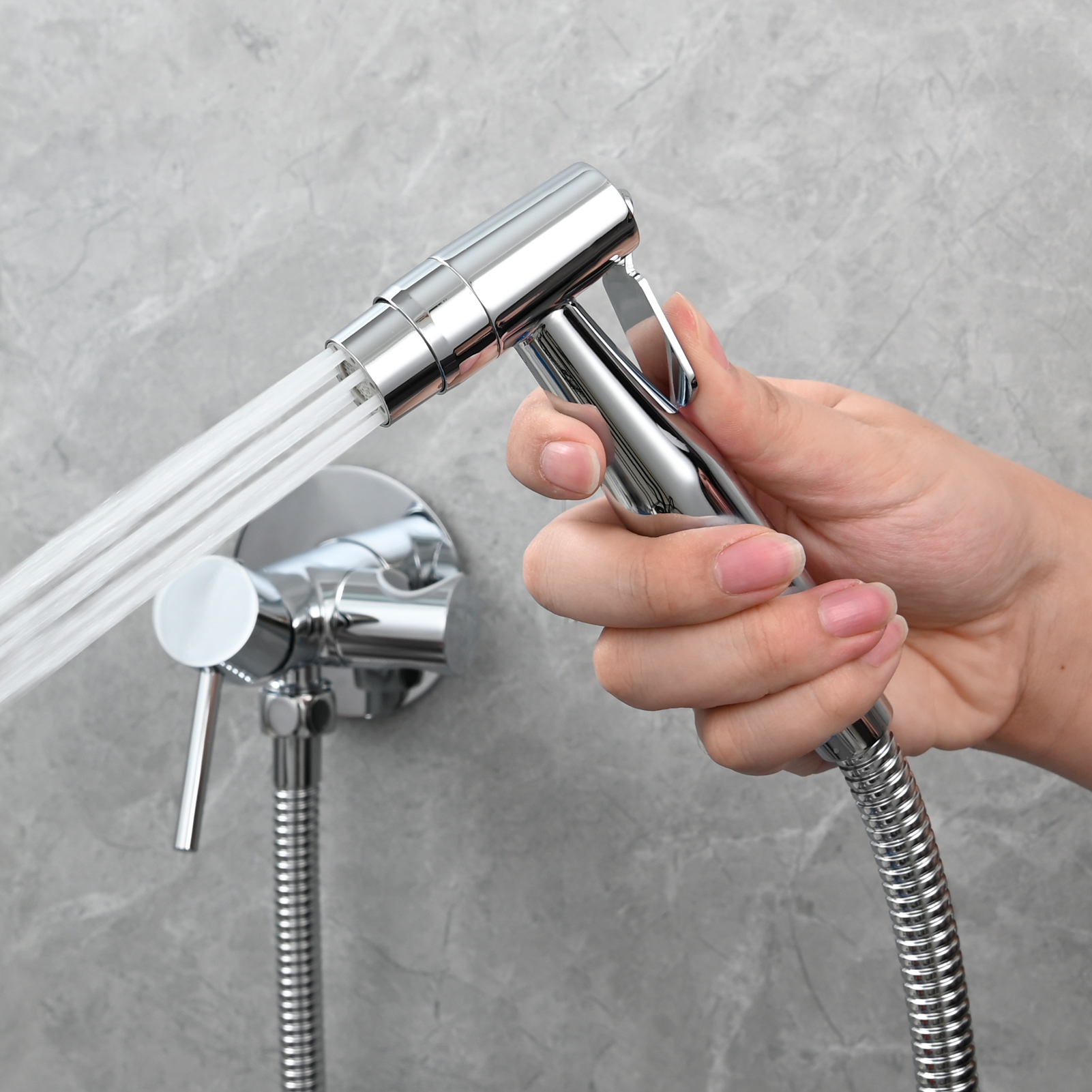 Tecmolog Bidet Sprayer Set with Hose and Holder for Toilet,Wall Mounted Press Mode Shattaf Pet Bathing