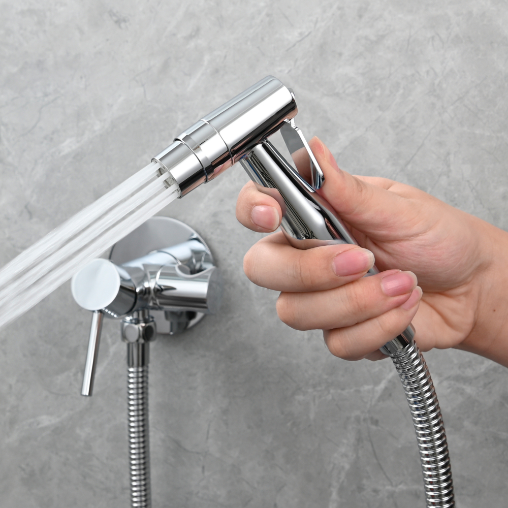 Tecmolog Bidet Sprayer Set with Hose and Holder for Toilet,Wall Mounted Press Mode Shattaf Pet Bathing