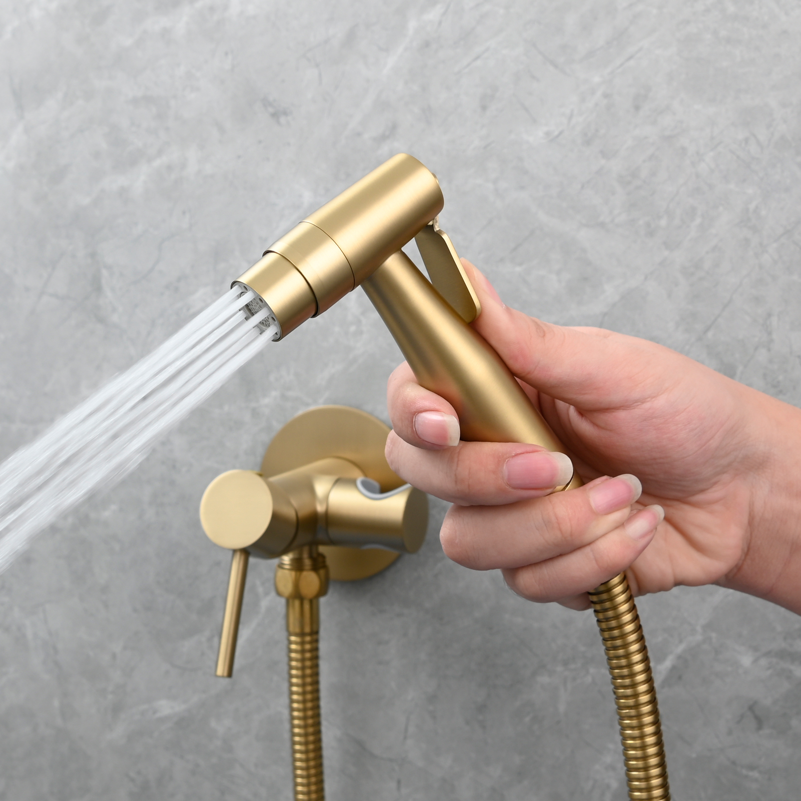 Tecmolog Bidet Sprayer Set with Hose and Holder for Toilet,Wall Mounted Press Mode Shattaf Pet Bathing