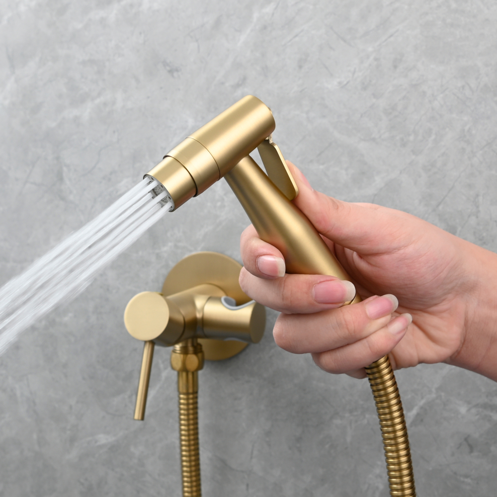 Tecmolog Bidet Sprayer Set with Hose and Holder for Toilet,Wall Mounted Press Mode Shattaf Pet Bathing