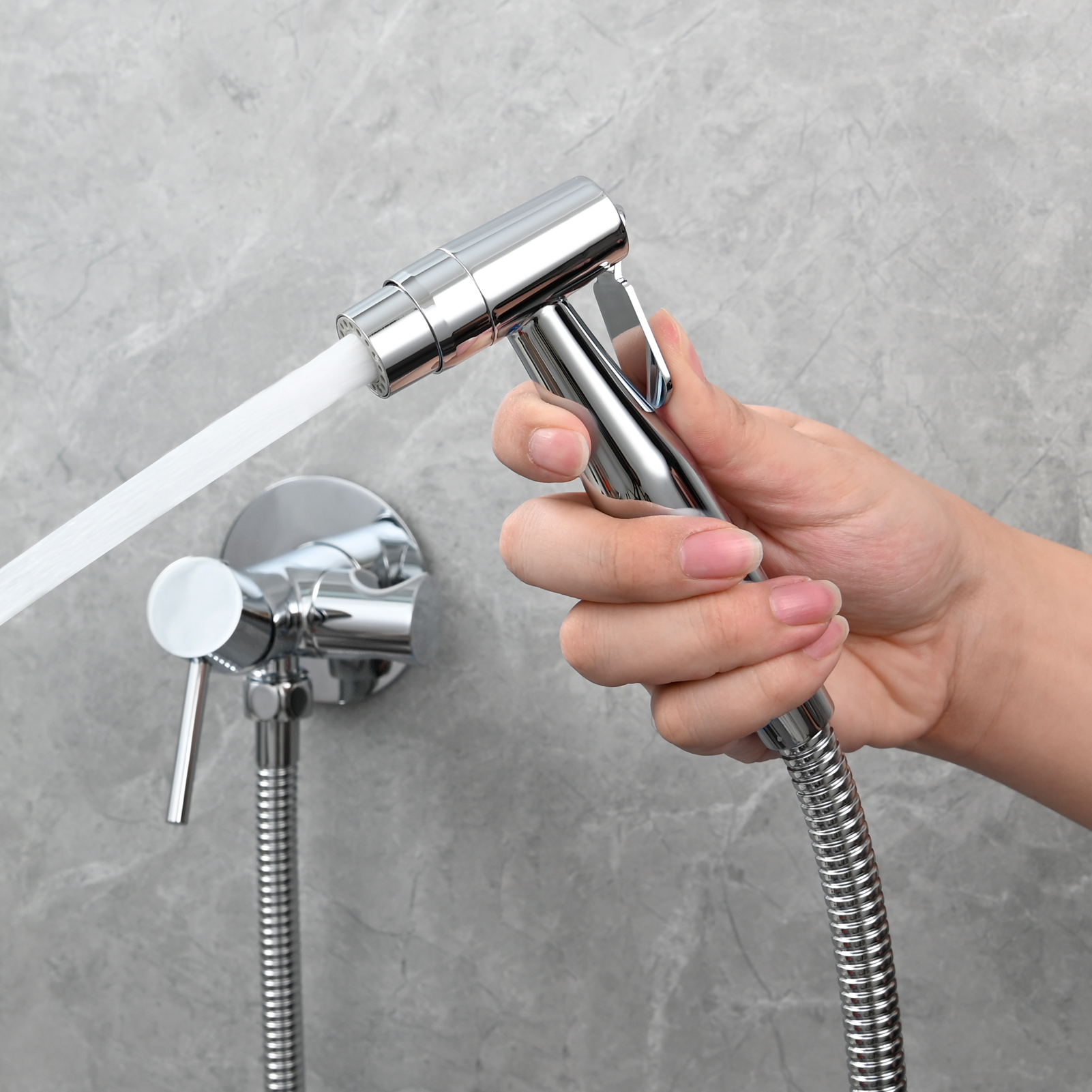 Tecmolog Bidet Sprayer Set with Hose and Holder for Toilet,Wall Mounted Press Mode Shattaf Pet Bathing