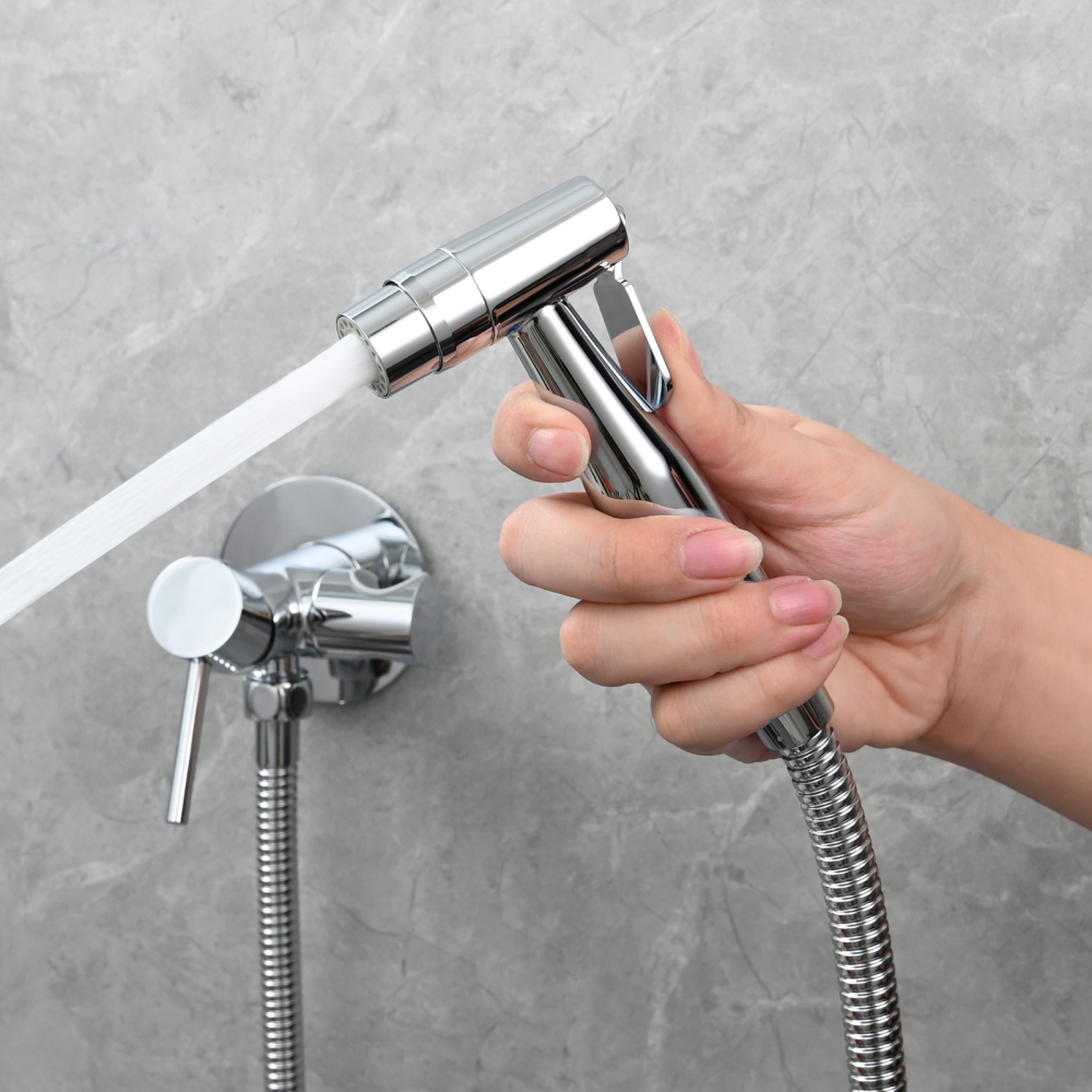 Tecmolog Bidet Sprayer Set with Hose and Holder for Toilet,Wall Mounted Press Mode Shattaf Pet Bathing