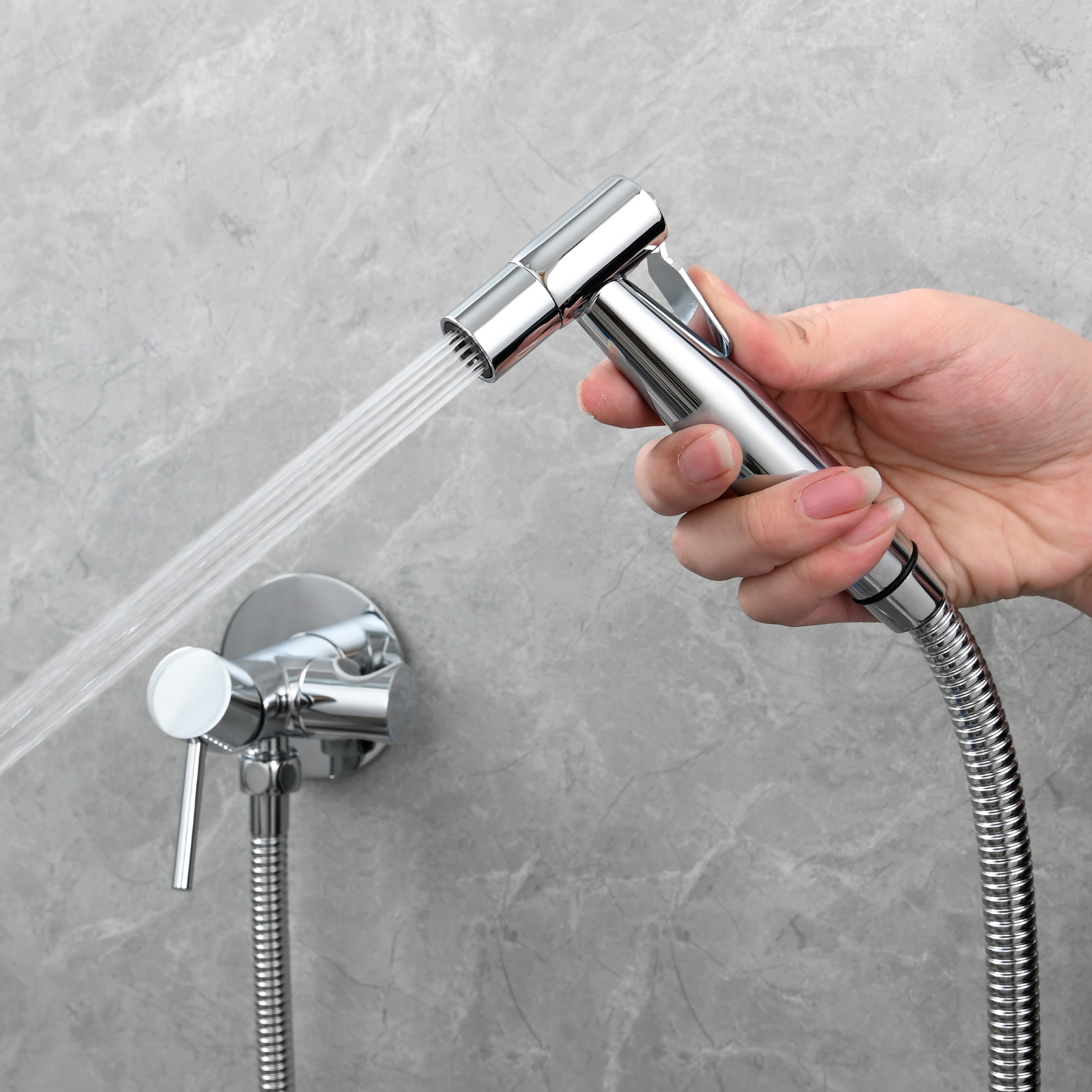 Tecmolog Bidet Sprayer Set with Hose and Holder for Toilet,Wall Mounted Press Mode Shattaf Pet Bathing